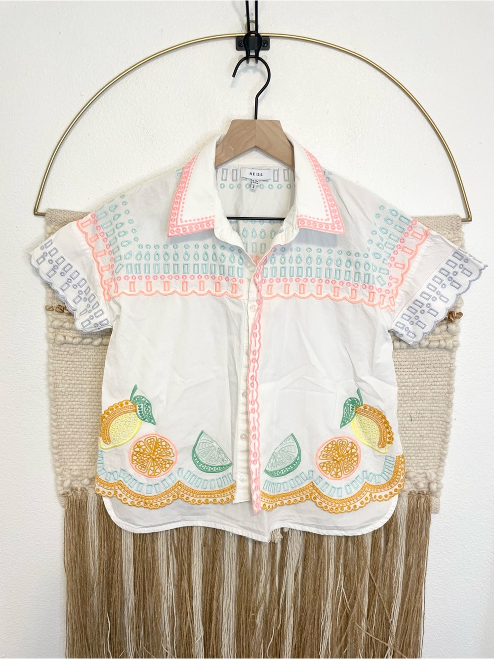 Reiss Ivory Print Cesca 11-12yrs 100% Cotton Broderie Shirt Citrus